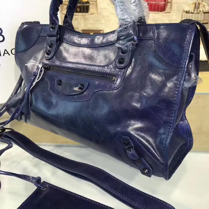BALENCIAG巴黎世家 38cm 機車包進口油蠟牛皮 手提肩背斜挎包  BL1559
